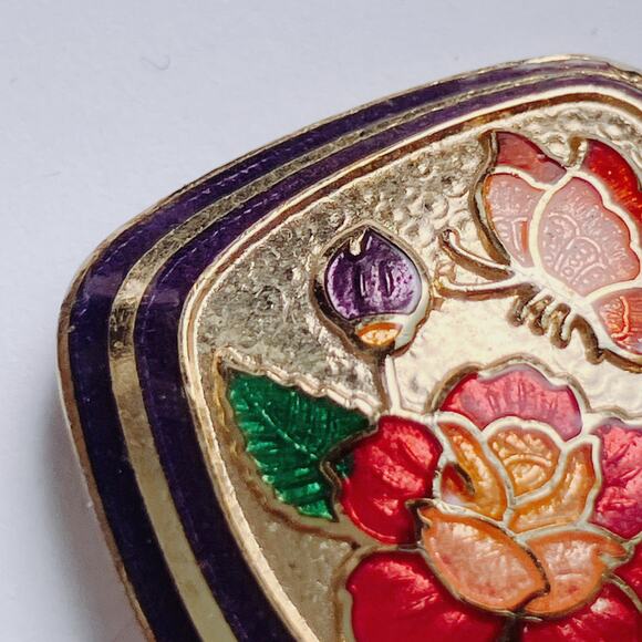 VTG 60s Cloisonne Butterfly Floral Stick Pin Enamel Jewelry Gold Tone Brooch - Picture 6 of 11